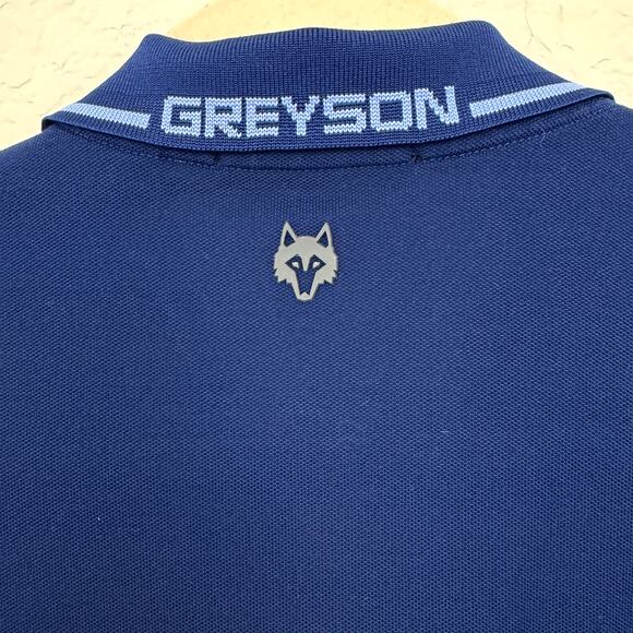 Greyson Mens Short Sleeve Polo Shirt Size L Wolf Pima Cotton Color Block Blue - Picture 4 of 6